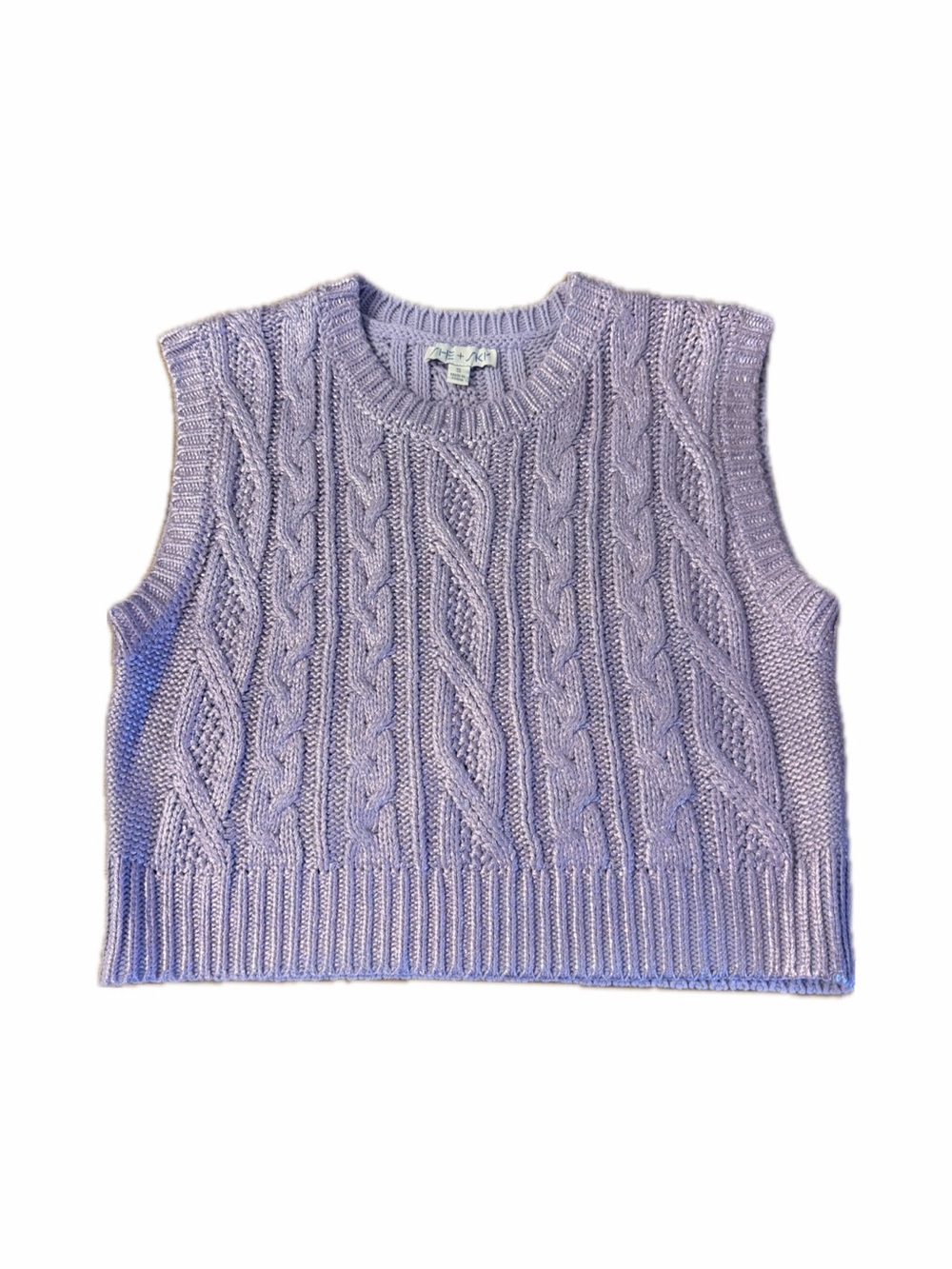 Metallic Lilac Cable Knit Sleeveless Sweater Top